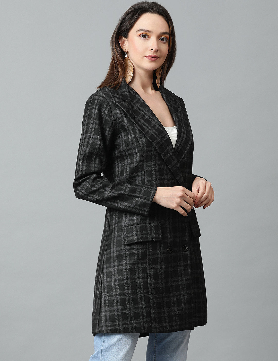 KOTTY Checkered Single Breasted Casual Women Blazer (Multicolor)