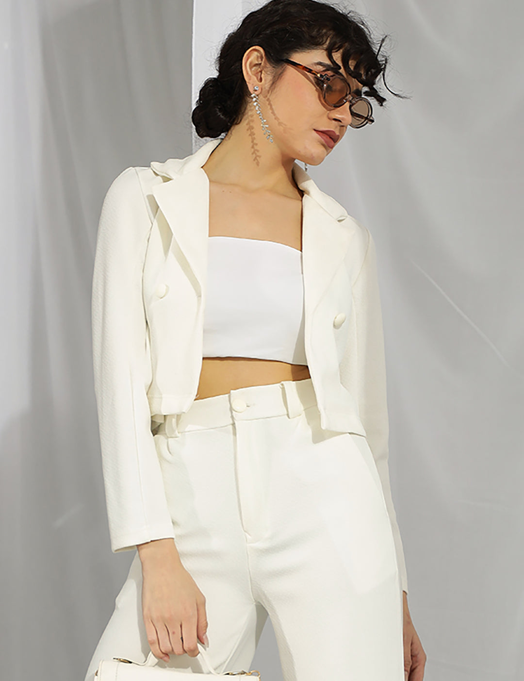KOTTY Women's Solid Single Breasted Casual Blazer Snow White