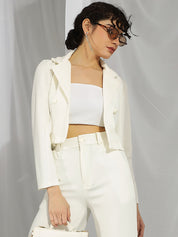 KOTTY Women's Solid Single Breasted Casual Blazer Snow White