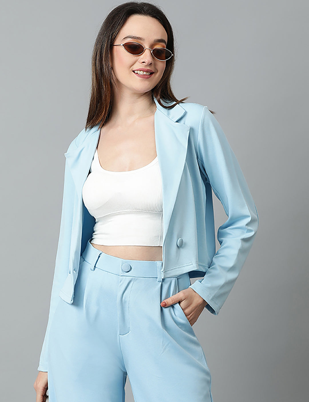 KOTTY Women's Solid Single Breasted Casual Blazer Sky Blue