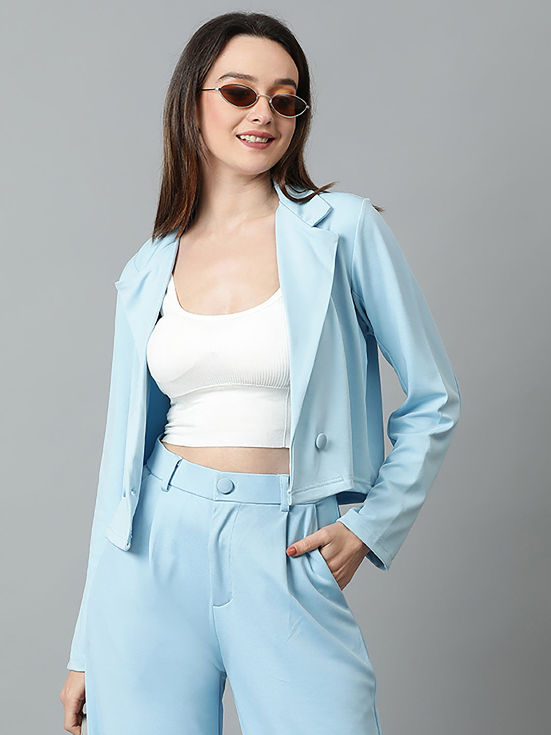 KOTTY Women's Solid Single Breasted Casual Blazer Sky Blue