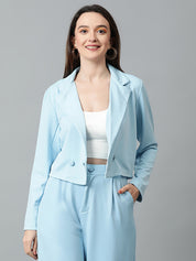 KOTTY Women's Solid Single Breasted Casual Blazer Sky Blue