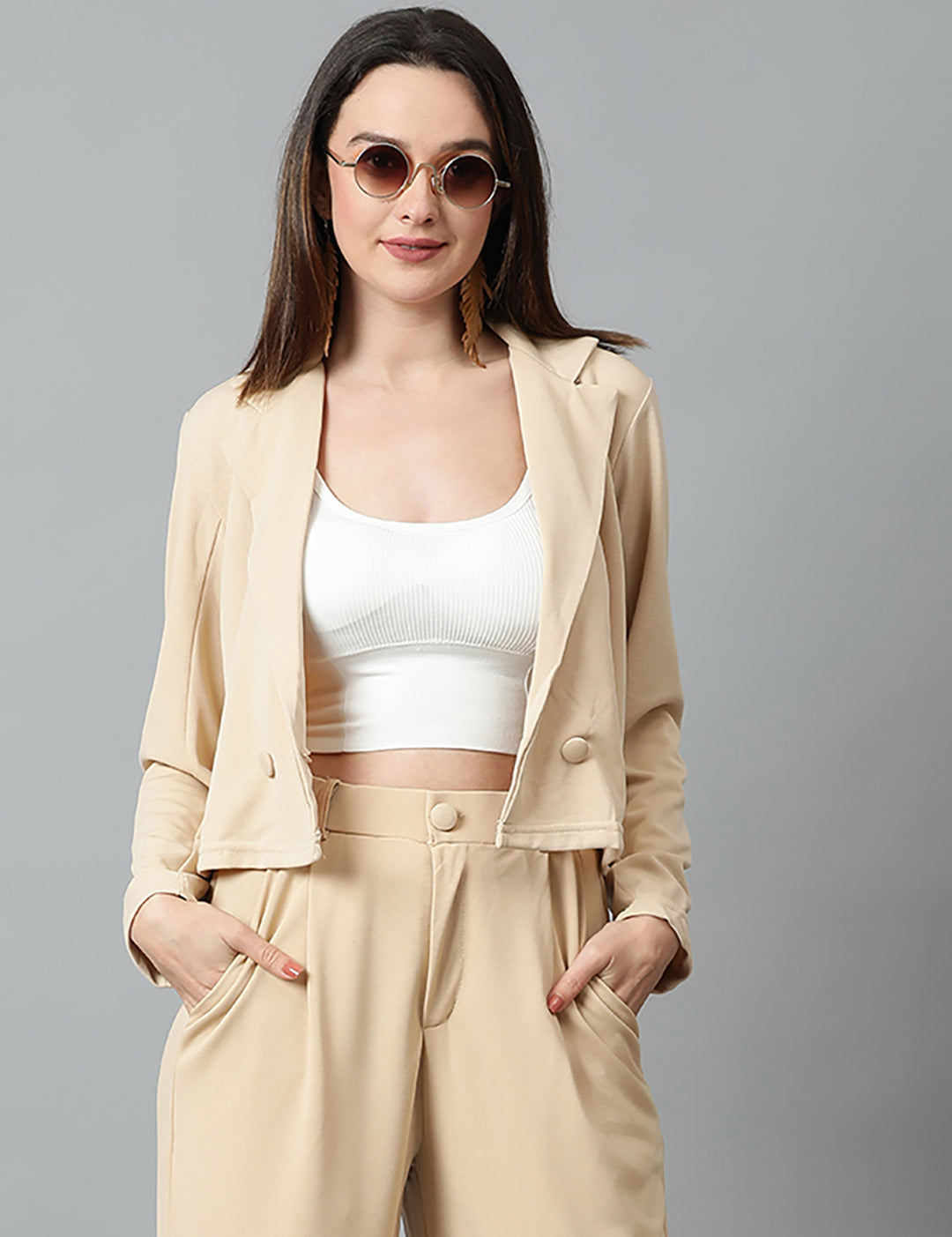KOTTY Women's Solid Single Breasted Casual Blazer