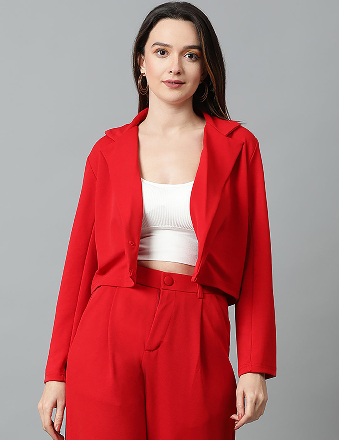 KOTTY Women's Solid Single Breasted Casual Blazer Rose Red