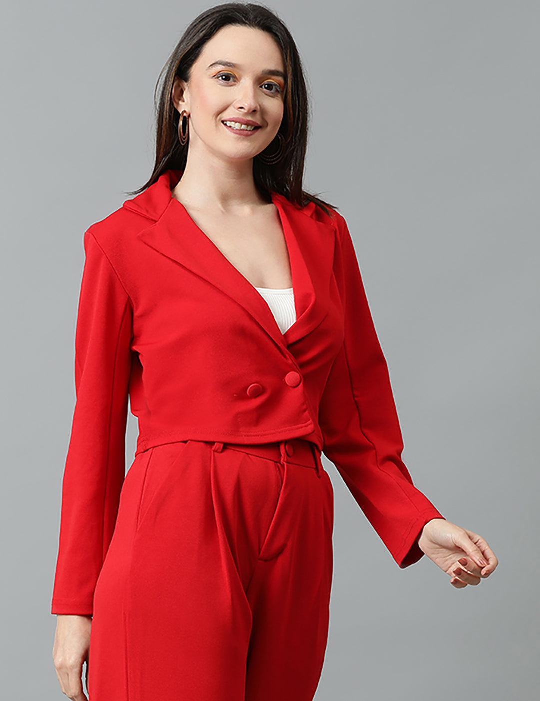KOTTY Women's Solid Single Breasted Casual Blazer Rose Red
