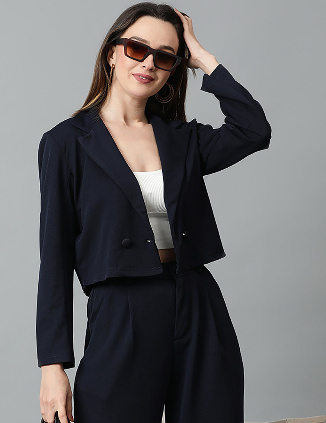 KOTTY Women's Solid Single Breasted Casual Blazer Navy Blue