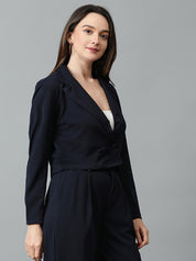 KOTTY Women's Solid Single Breasted Casual Blazer Navy Blue