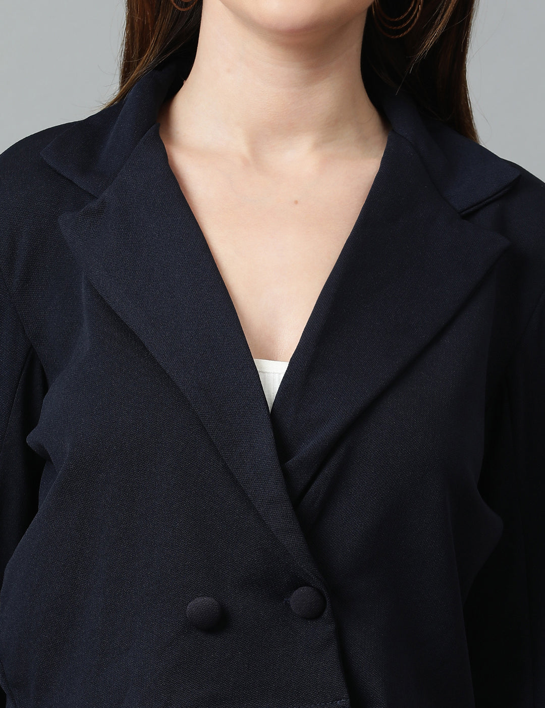 KOTTY Women's Solid Single Breasted Casual Blazer Navy Blue
