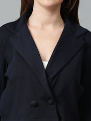 KOTTY Women's Solid Single Breasted Casual Blazer Navy Blue
