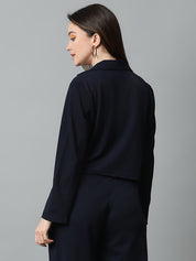 KOTTY Women's Solid Single Breasted Casual Blazer Navy Blue