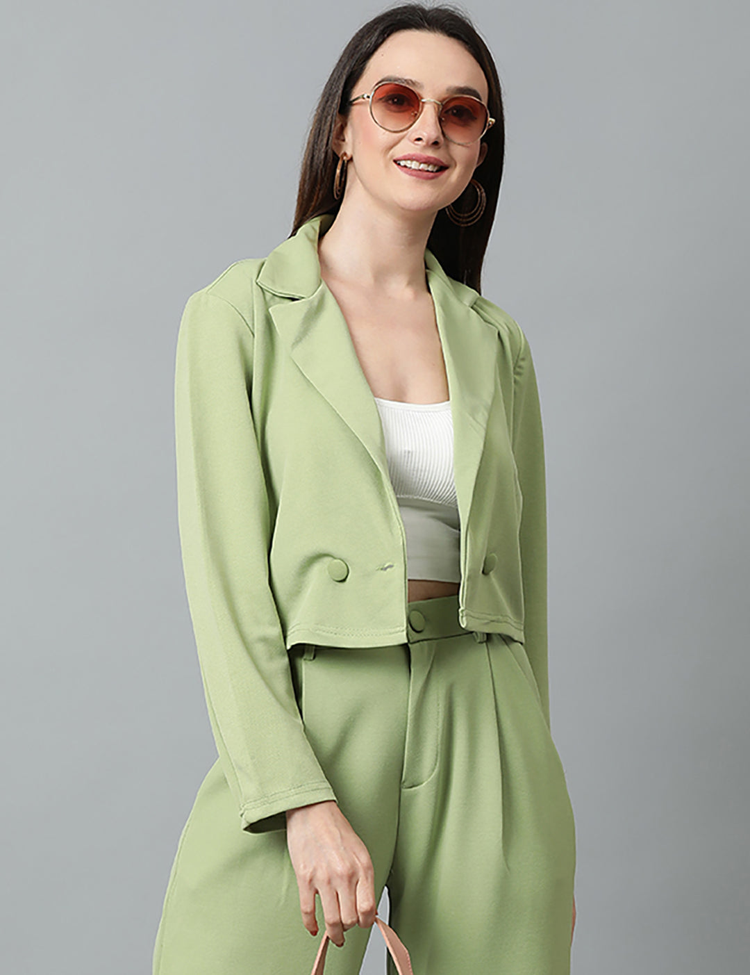 KOTTY Women's Solid Single Breasted Casual Blazer Light Green