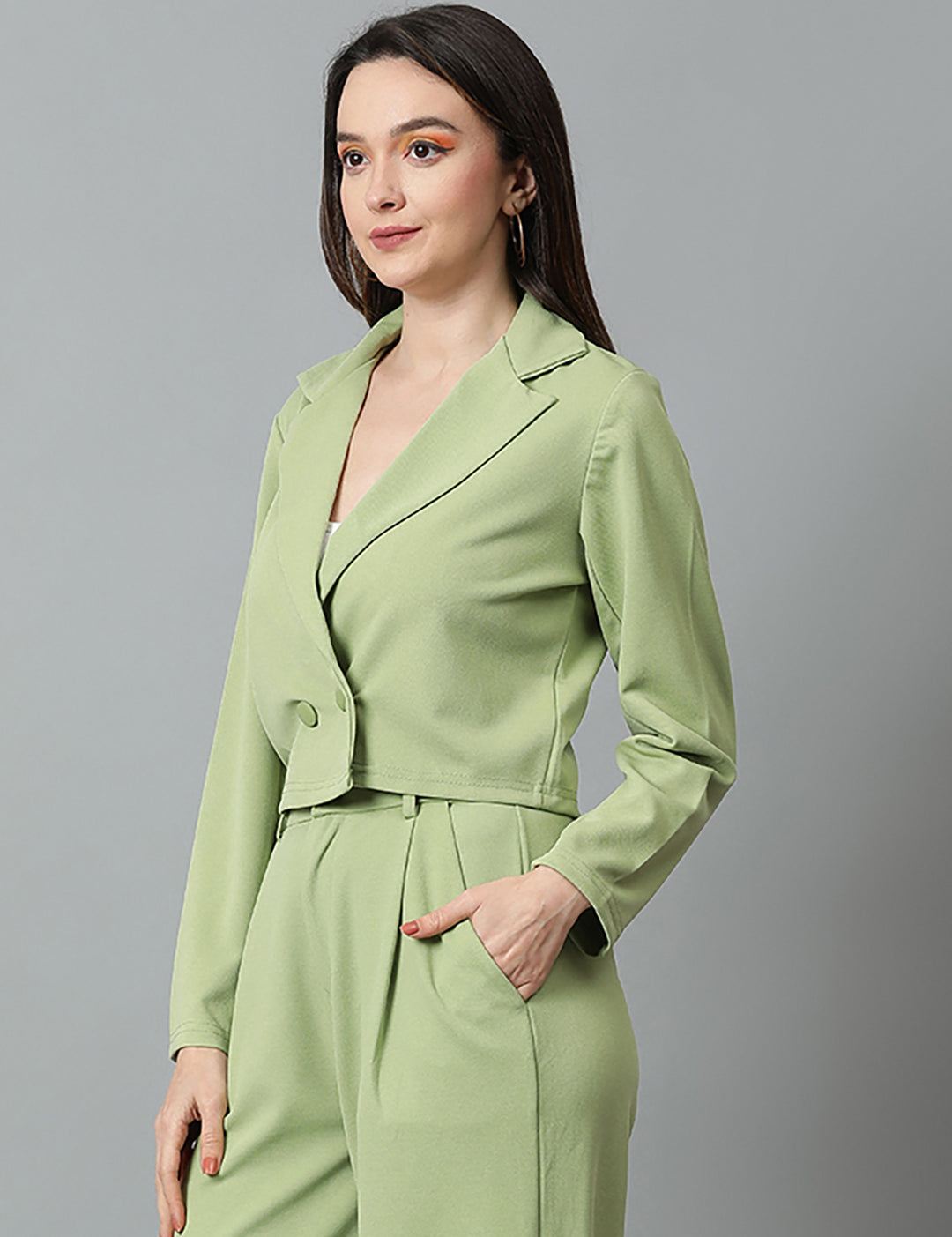 KOTTY Women's Solid Single Breasted Casual Blazer Light Green