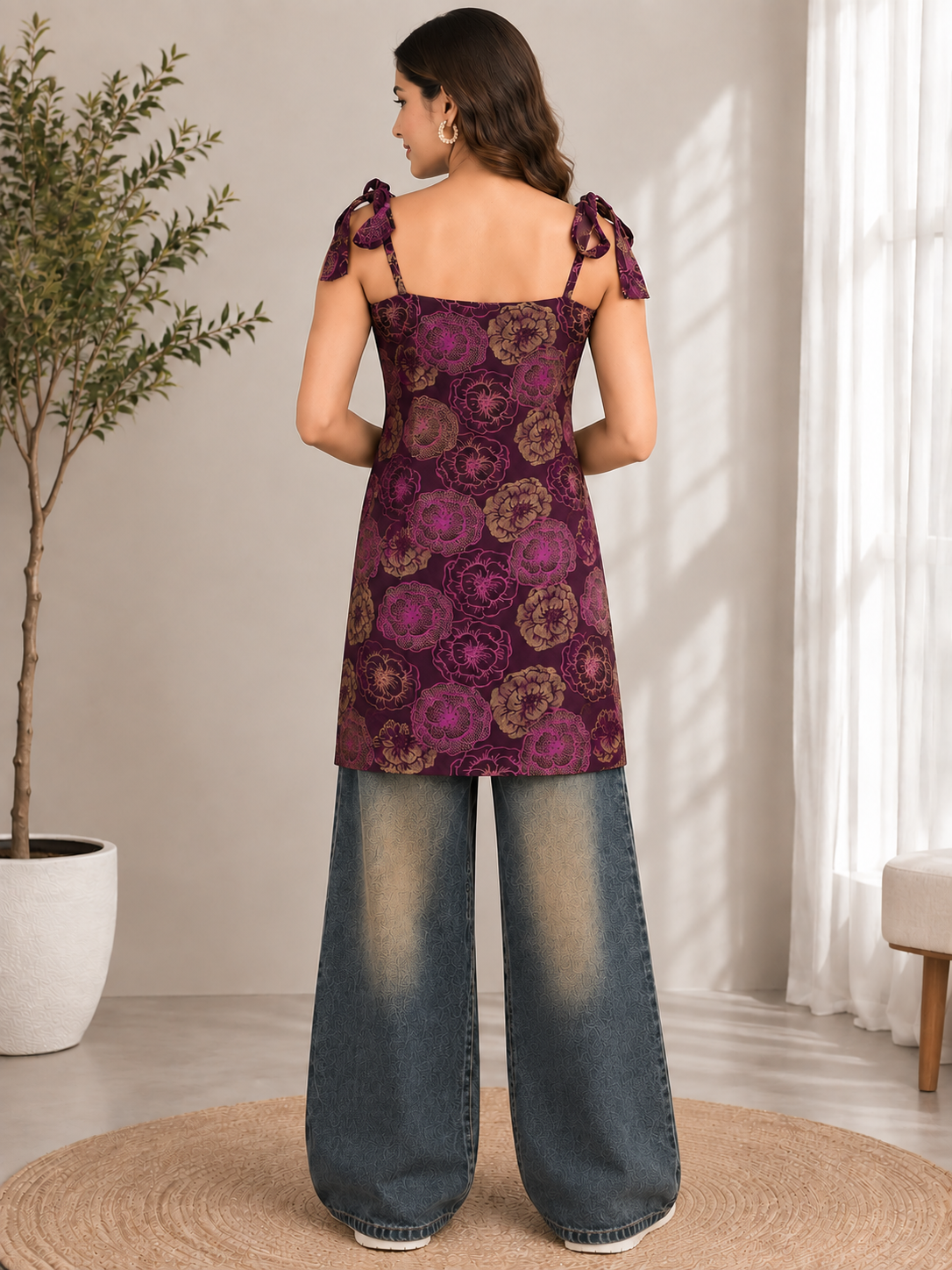 Kotty Maroon Floral kurti set