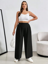 High-Waist Solid Black Wide-Leg Trousers Women Pants