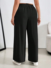 High-Waist Solid Black Wide-Leg Trousers Women Pants