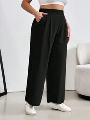 High-Waist Solid Black Wide-Leg Trousers Women Pants
