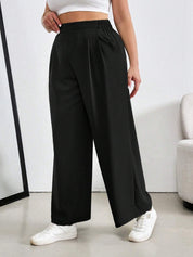 High-Waist Solid Black Wide-Leg Trousers Women Pants