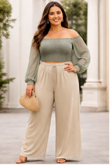 Women's High-Waist Beige Wide-Leg Trousers
