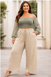 Women's High-Waist Beige Wide-Leg Trousers