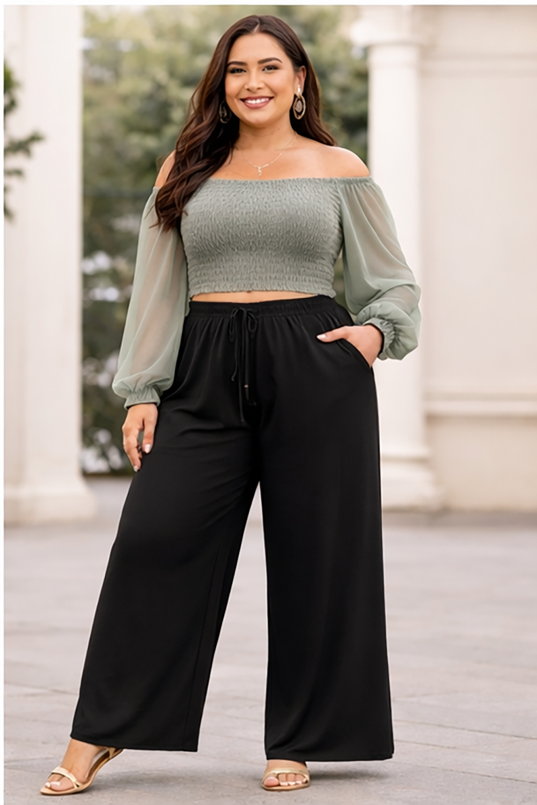 Women's High-Waist Black Wide-Leg Trousers