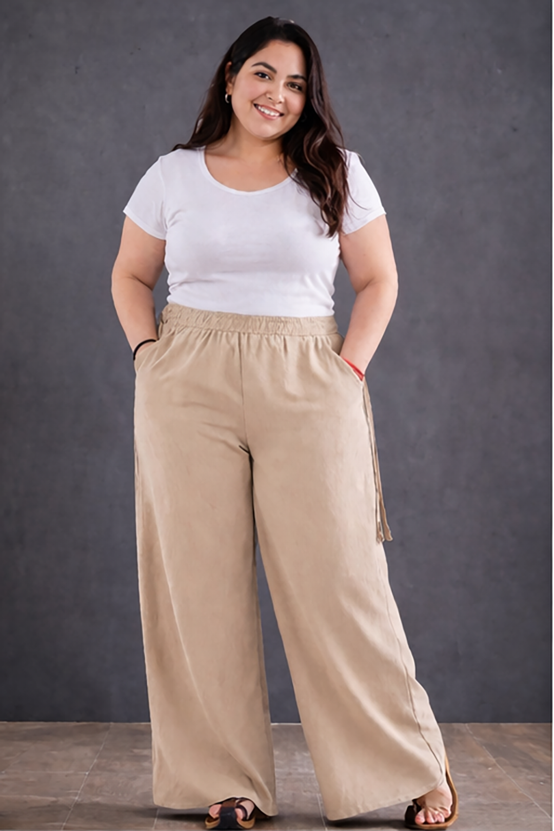Women's High-Waist Cream Wide-Leg Trousers