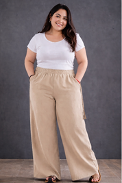 Women's High-Waist Cream Wide-Leg Trousers