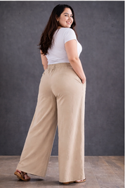 Women's High-Waist Cream Wide-Leg Trousers