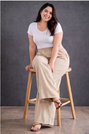 Women's High-Waist Cream Wide-Leg Trousers