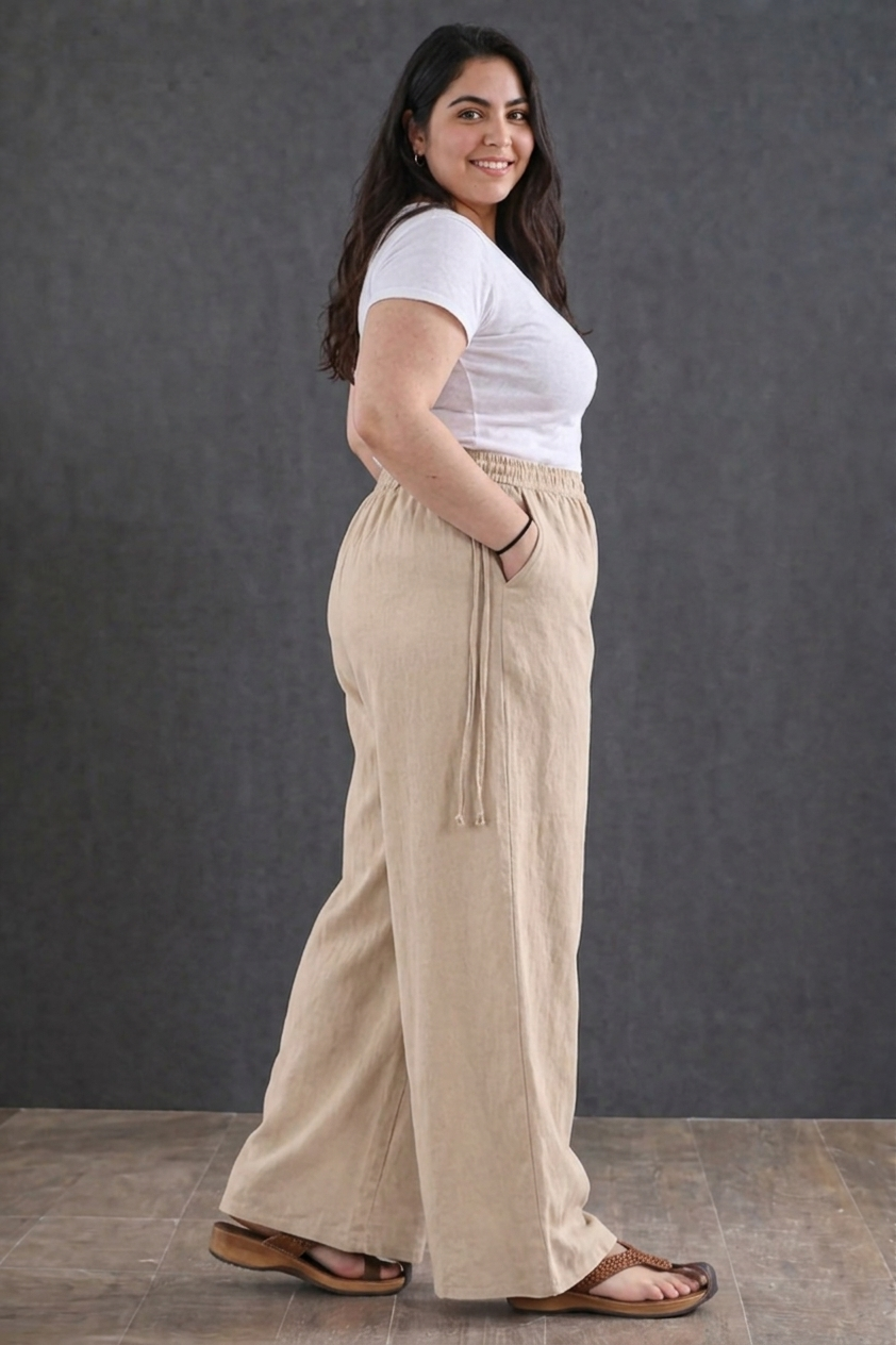 Women's High-Waist Cream Wide-Leg Trousers