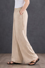 Women's High-Waist Light Beige Wide-Leg Trousers