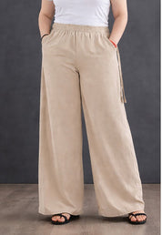 Women's High-Waist Light Beige Wide-Leg Trousers