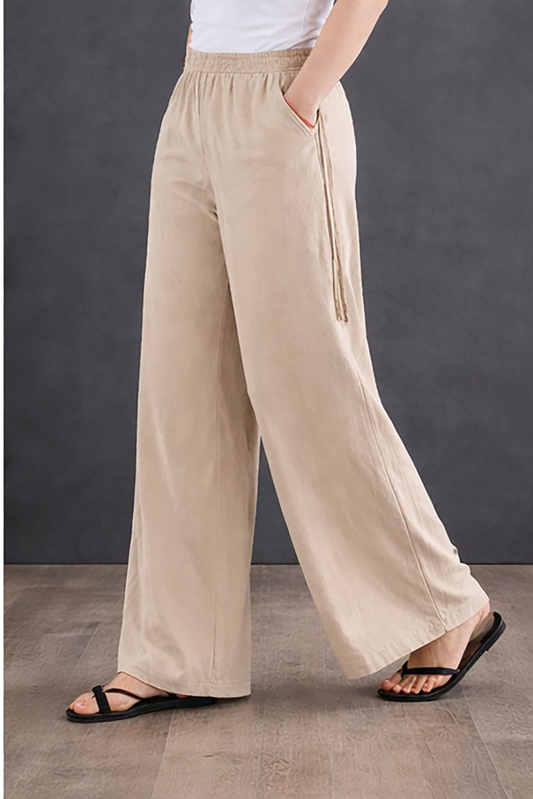 Women's High-Waist Light Beige Wide-Leg Trousers