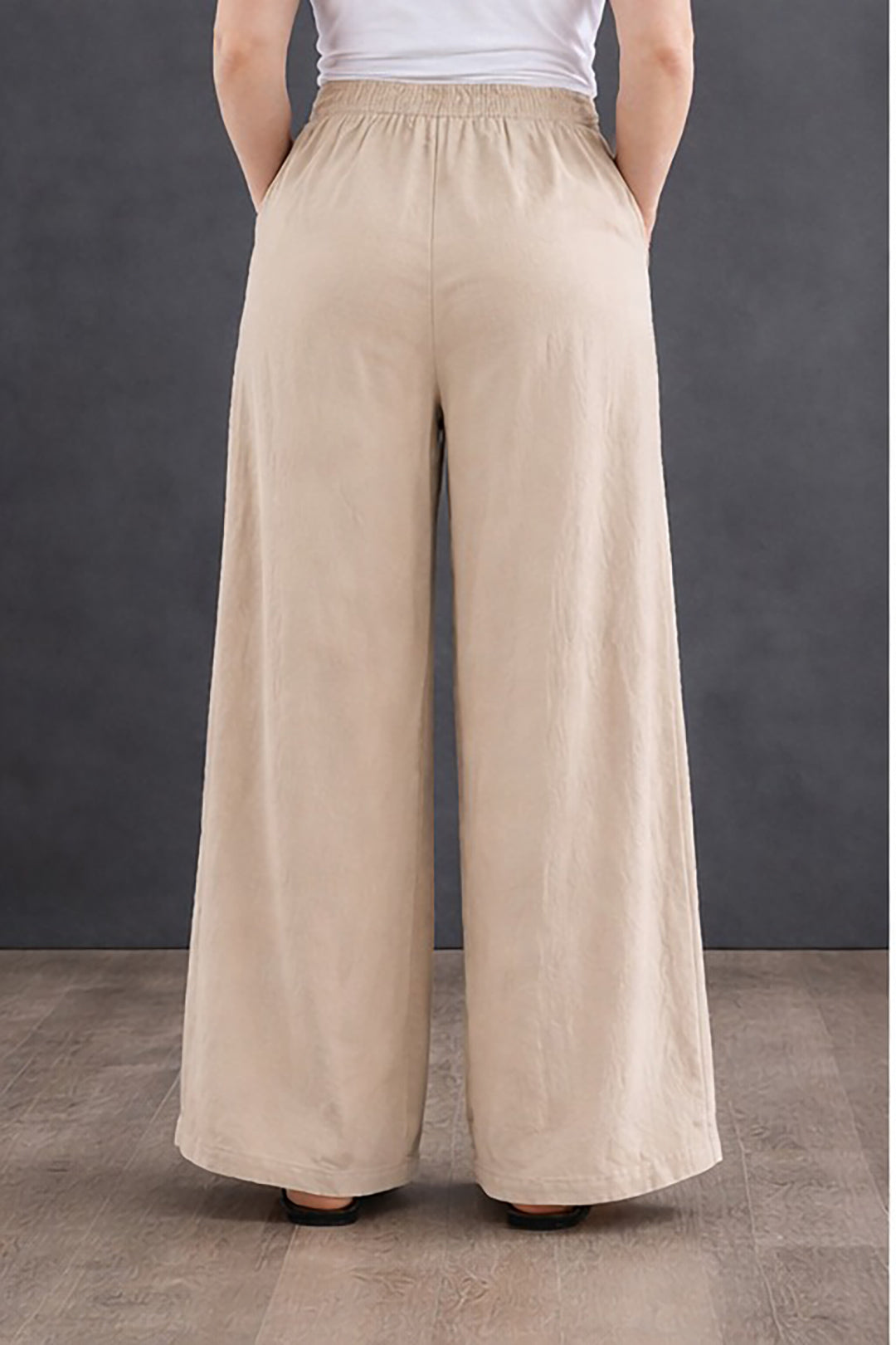 Women's High-Waist Light Beige Wide-Leg Trousers