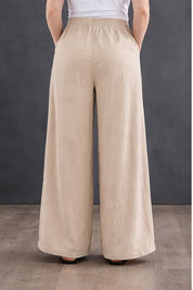 Women's High-Waist Light Beige Wide-Leg Trousers