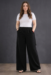 Women's High-Waist Classic Black Wide-Leg Trousers