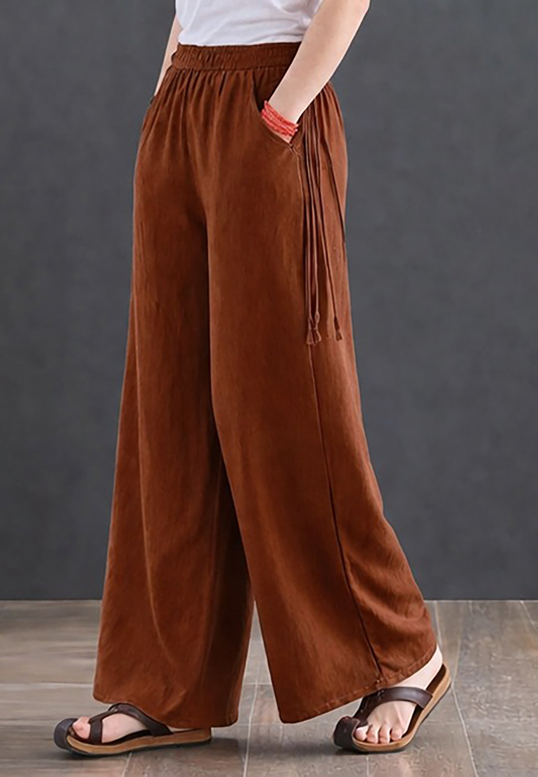 Women's High-Waist Dark Orange Wide-Leg Trousers