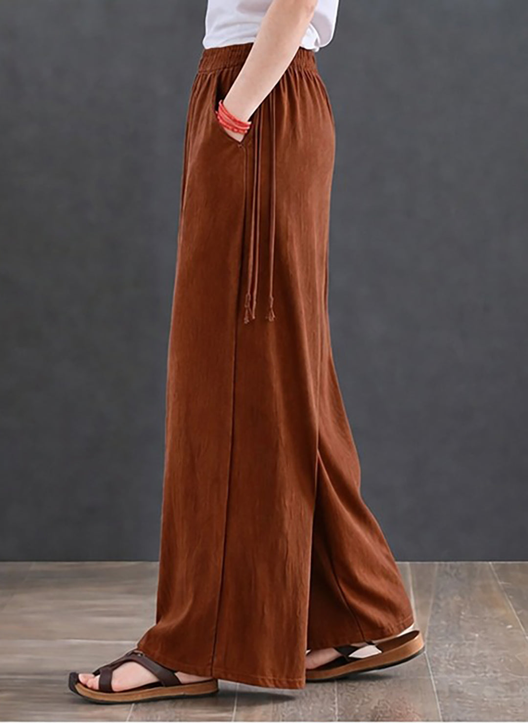 Women's High-Waist Dark Orange Wide-Leg Trousers