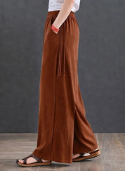 Women's High-Waist Dark Orange Wide-Leg Trousers