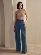 Women's High-Waist Blue Striped Formal Trouser