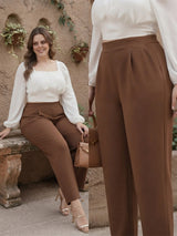Brown Relaxed Fit High-Rise Trousers for Women | Kotty