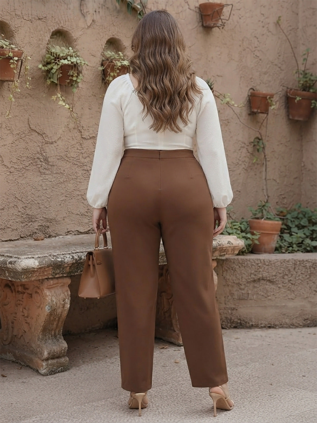 Brown Relaxed Fit High-Rise Trousers for Women | Kotty