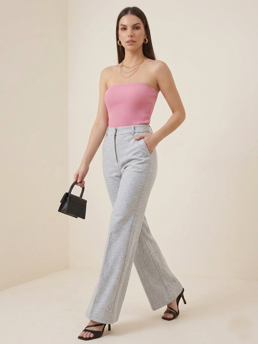 Women's Grey Wide Leg Formal Pants