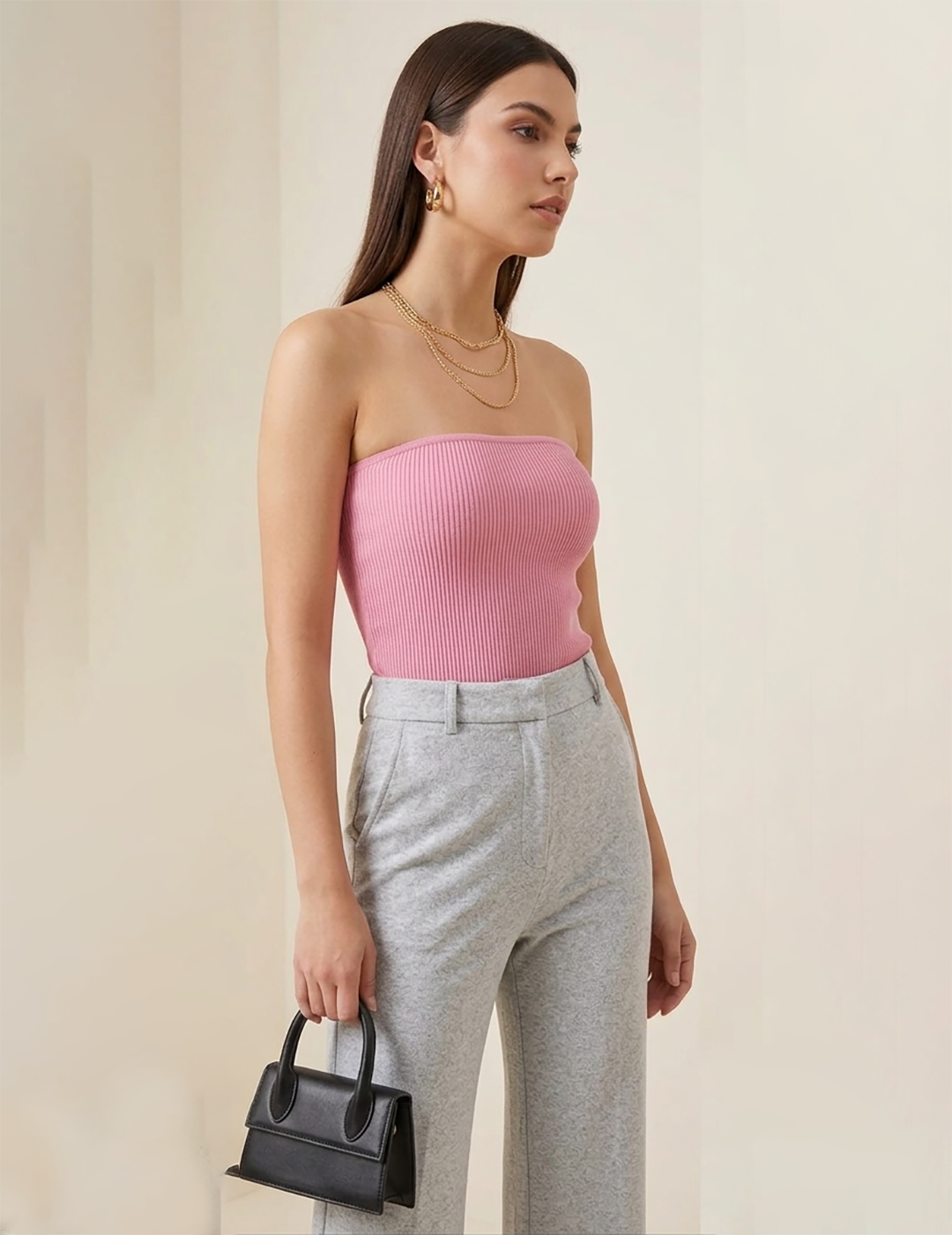 Women's Grey Wide Leg Formal Pants