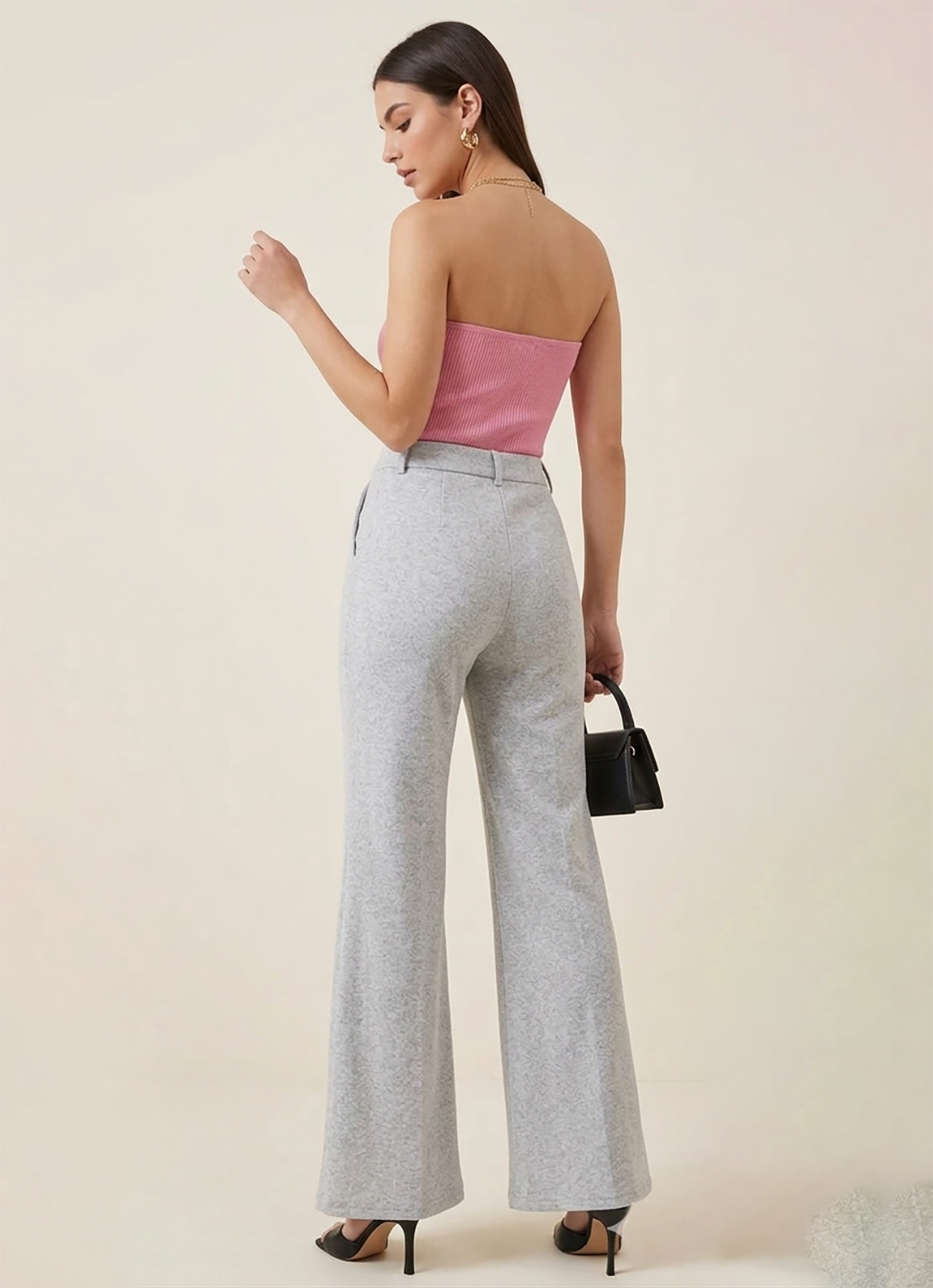 Women's Grey Wide Leg Formal Pants