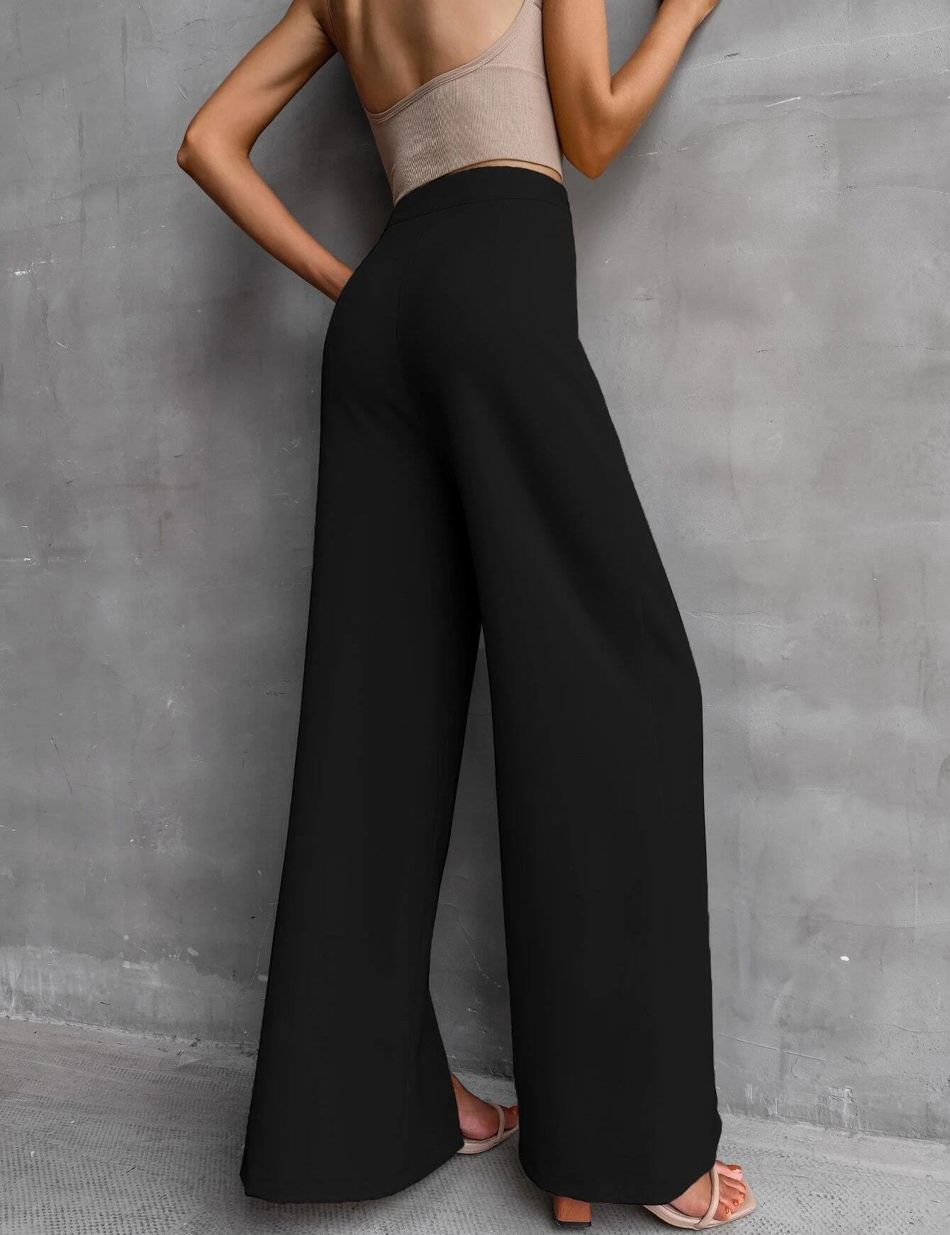 KOTTY Women Regular Length Jade Black Solid Trousers