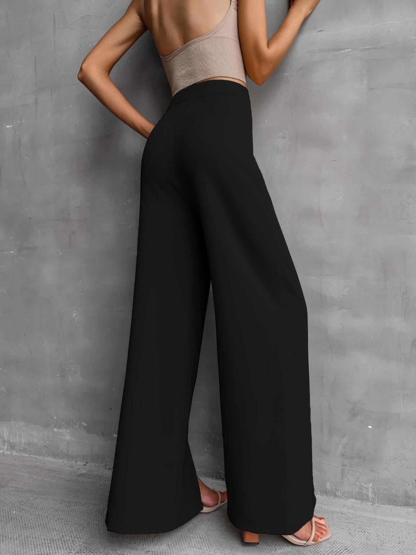 KOTTY Women Regular Length Jade Black Solid Trousers