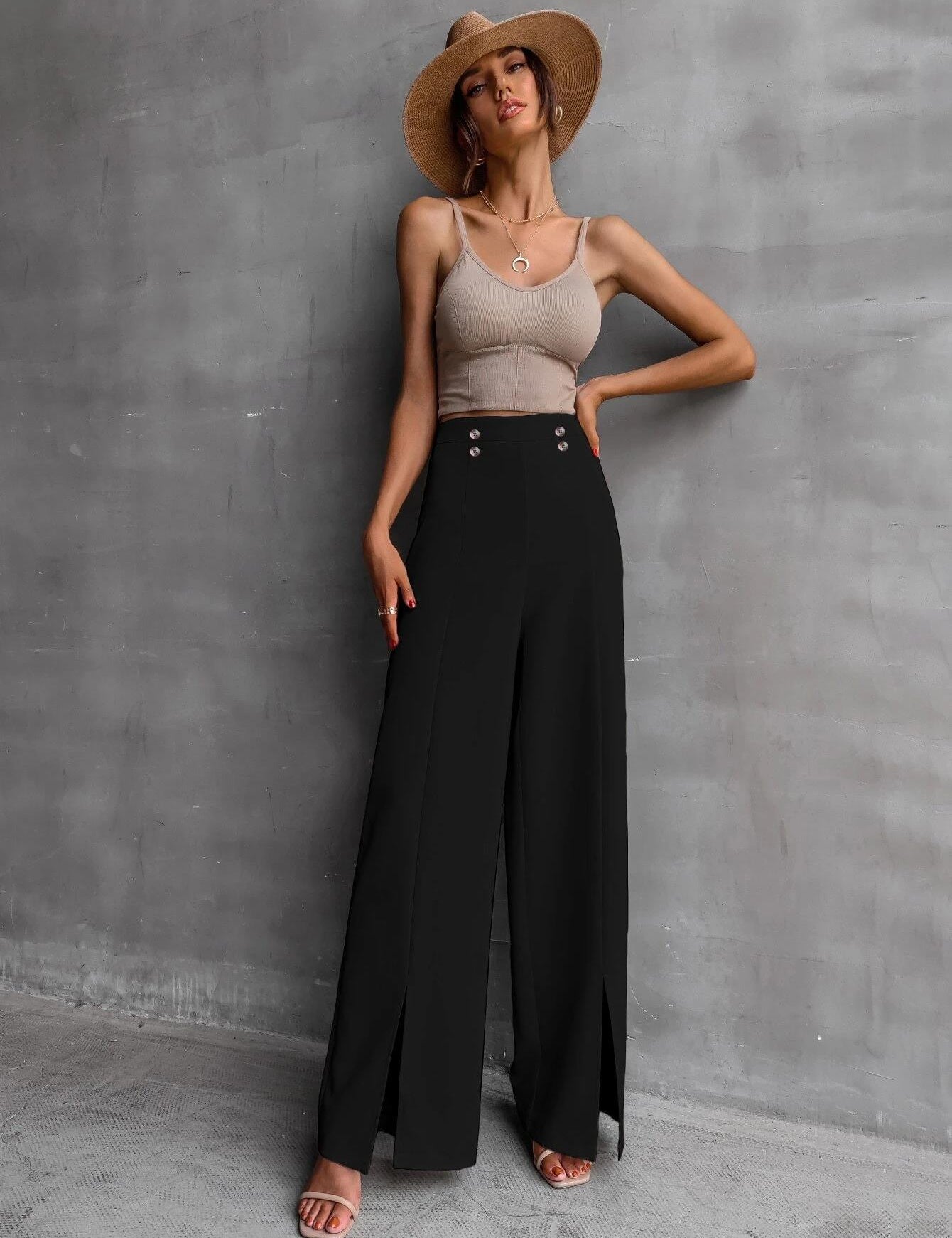 KOTTY Women Regular Length Jade Black Solid Trousers