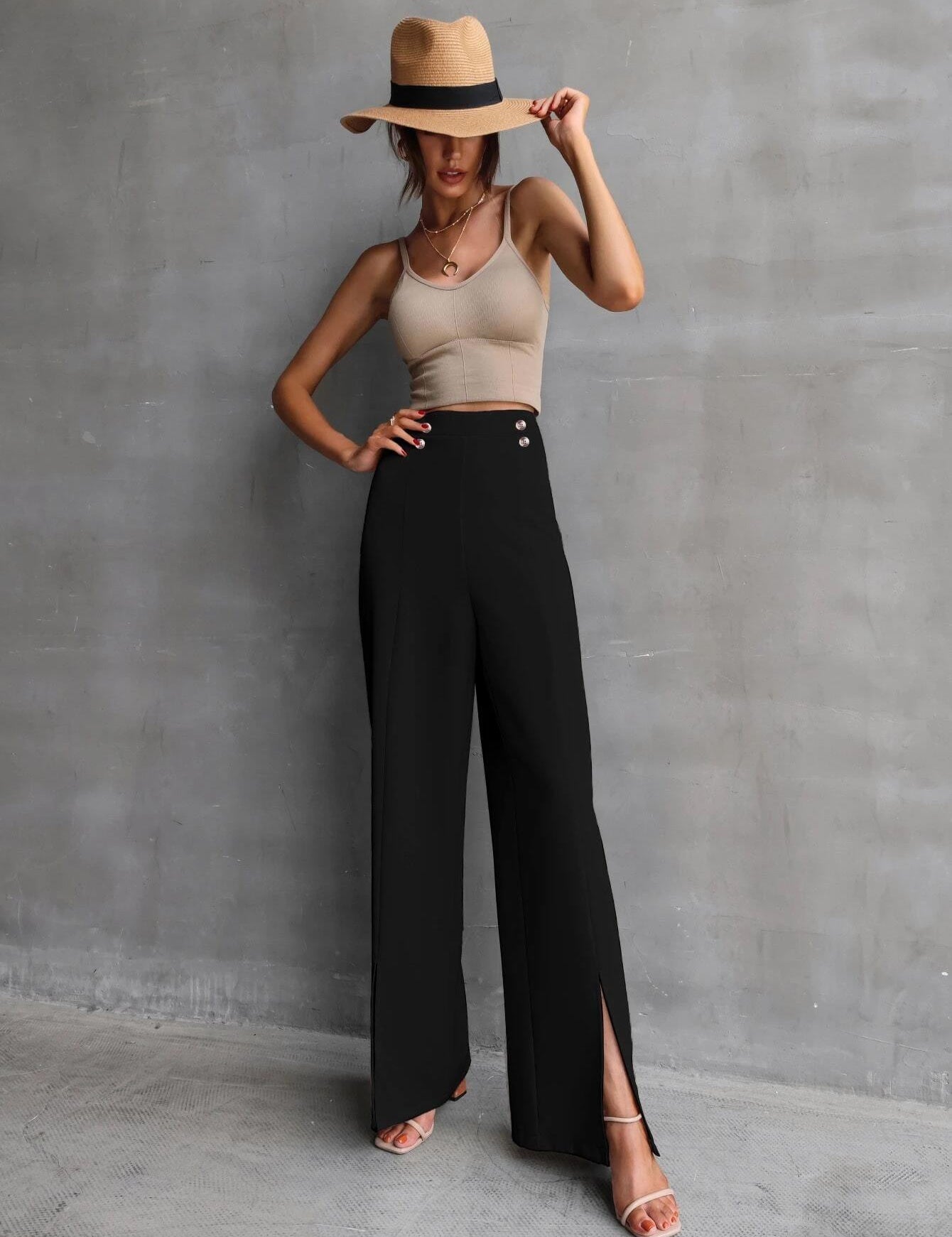 KOTTY Women Regular Length Jade Black Solid Trousers