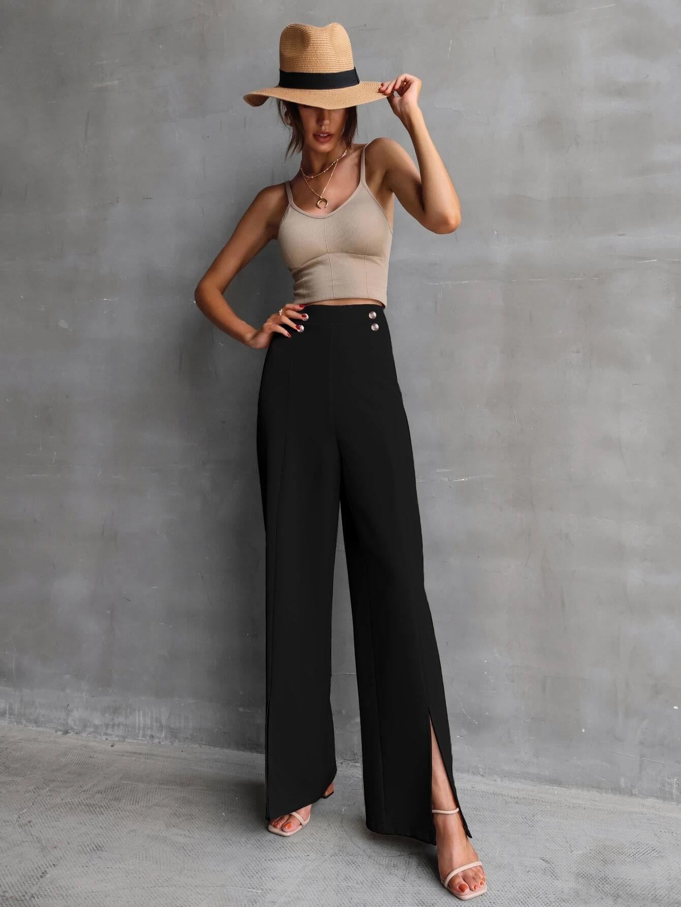 KOTTY Women Regular Length Jade Black Solid Trousers