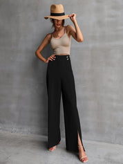 KOTTY Women Regular Length Jade Black Solid Trousers